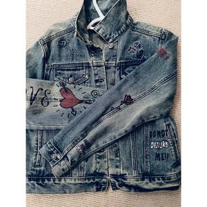 NWT Painted & Embroidered Denim Jacket